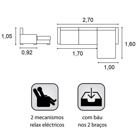 SOFÁ C/Longue Mélissa  relax elétricos