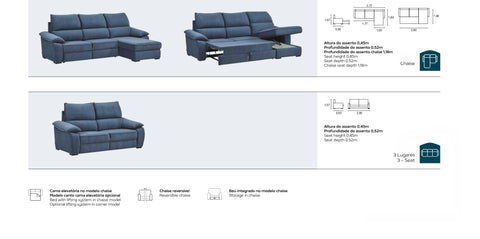 Sofá GINA Chaise Longue Com Cama